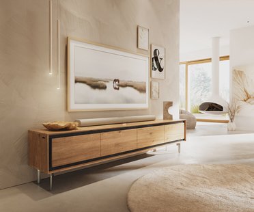 DELIFE TV-meubel Stonegrace 200 cm eiken natuur 4 deuren poot ovaal RVS geborsteld