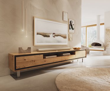 DELIFE TV-meubel Stonegrace 240 cm eiken natuur 2 deuren 2 laden 1 vak poot vierkant roestvrij staal geborsteld