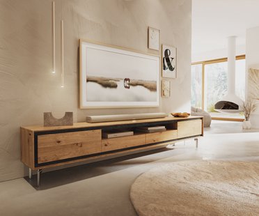 DELIFE TV-meubel Stonegrace 240 cm eiken natuur  2 deuren 2 laden 1 vak Poot ovaal roestvrij staal geborsteld