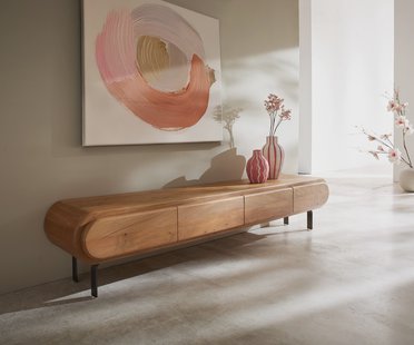 DELIFE TV-meubel Sohara 175 cm acacia naturel 4 deuren L-poot zwart