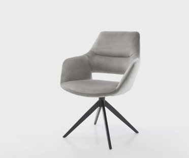 DELIFE Draaistoel Yago-Flex met armleuning fluweel grijs kruisframe breed zwart 360° draaibaar rocker-functie pocketveer kern