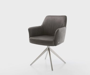 DELIFE Draaistoel Xana-Flex met armleuning microvelours antraciet vintage kruisframe breed roestvrij staal 360° draaibaar rocker-functie pocketveer kern