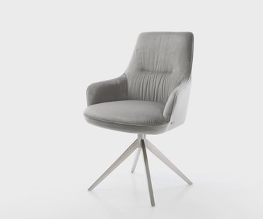 DELIFE Draaistoel Zelia-Flex met armleuning fluweel grijs kruisframe breed roestvrij staal 360° draaibaar rocker-functie pocketveer kern