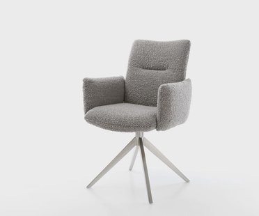 DELIFE Draaistoel Jova-Flex met armleuning bouclé zilver grijs kruisframe breed roestvrij staal 360° draaibaar rocker-functie pocketveer kern