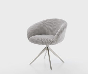 DELIFE Draaistoel Vinka-Flex met armleuning koord zilver grijs kruisframe breed roestvrij staal 360° draaibaar rocker-functie pocketveer kern