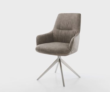 DELIFE Draaistoel Zelia-Flex met armleuning microvelours taupe vintage kruisframe breed roestvrij staal 360° draaibaar rocker-functie pocketveer kern