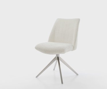 DELIFE Draaistoel Elso-Flex bouclé wit kruisframe breed roestvrij staal 360° draaibaar rocker-functie pocketveer kern
