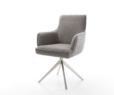 DELIFE Draaistoel Heira-Flex met armleuning bouclé zilver grijs kruisframe breed roestvrij staal 360° draaibaar rocker-functie pocketveer kern