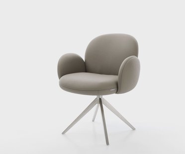 DELIFE Draaistoel Nube-Flex met armleuning echt leer mud kruisframe breed roestvrij staal 360° draaibaar rocker-functie pocketveer kern