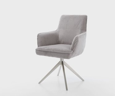 DELIFE Draaistoel Heira-Flex met armleuning koord zilver grijs kruisframe breed roestvrij staal 360° draaibaar rocker-functie pocketveer kern