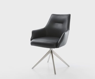 DELIFE Draaistoel Alja-Flex met armleuning echt leer zwart kruisframe breed roestvrij staal 360° draaibaar rocker-functie pocketveer kern