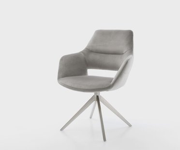 DELIFE Draaistoel Yago-Flex met armleuning fluweel grijs kruisframe breed roestvrij staal 360° draaibaar rocker-functie pocketveer kern