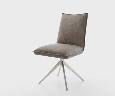 DELIFE Draaistoel Lelio-Flex microvelours taupe vintage kruisframe breed roestvrij staal 360° draaibaar rocker-functie pocketveer kern
