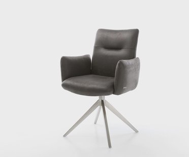 DELIFE Draaistoel Jova-Flex met armleuning microvelours antraciet vintage kruisframe breed roestvrij staal 360° draaibaar rocker-functie pocketveer kern