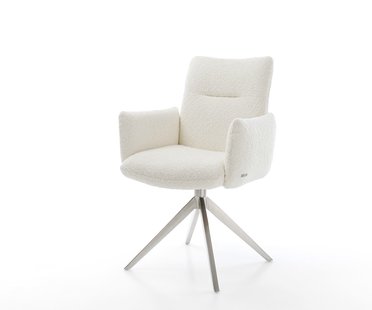 DELIFE Draaistoel Jova-Flex met armleuning bouclé wit kruisframe breed roestvrij staal 360° draaibaar rocker-functie pocketveer kern