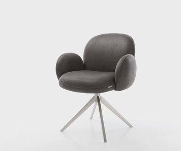 DELIFE Draaistoel Nube-Flex met armleuning microvelours antraciet vintage kruisframe breed roestvrij staal 360° draaibaar rocker-functie pocketveer kern