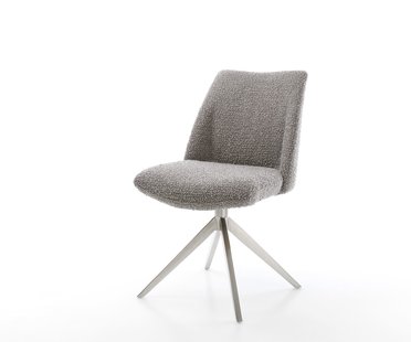DELIFE Draaistoel Elso-Flex bouclé zilver grijs kruisframe breed roestvrij staal 360° draaibaar rocker-functie pocketveer kern