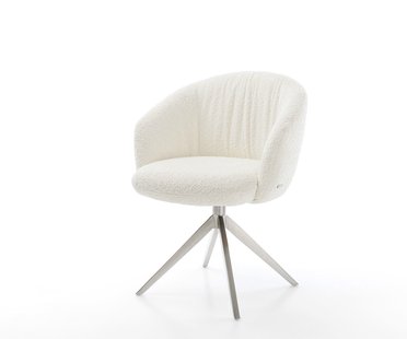 DELIFE Draaistoel Caja-Flex met armleuning bouclé wit kruisframe breed roestvrij staal 360° draaibaar rocker-functie pocketveer kern