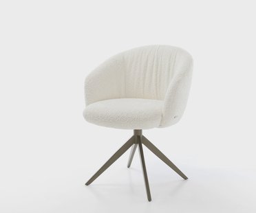 DELIFE Draaistoel Caja-Flex met armleuning bouclé wit kruisframe breed afwerking met titanium 360° draaibaar rocker-functie pocketveer kern