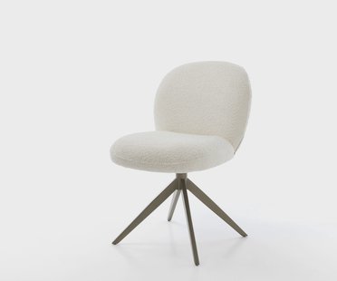 DELIFE Draaistoel Nube-Flex bouclé wit kruisframe breed afwerking met titanium 360° draaibaar rocker-functie pocketveer kern