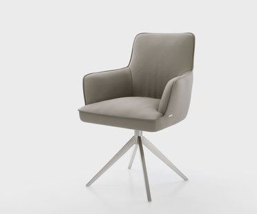 DELIFE Draaistoel Heira-Flex met armleuning echt leer mud kruisframe breed roestvrij staal 360° draaibaar rocker-functie pocketveer kern