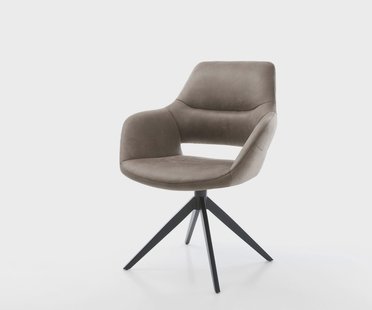 DELIFE Draaistoel Yago-Flex met armleuning microvelours taupe vintage kruisframe breed zwart 360° draaibaar rocker-functie pocketveer kern