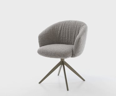 DELIFE Draaistoel Caja-Flex met armleuning bouclé zilver grijs kruisframe breed afwerking met titanium 360° draaibaar rocker-functie pocketveer kern