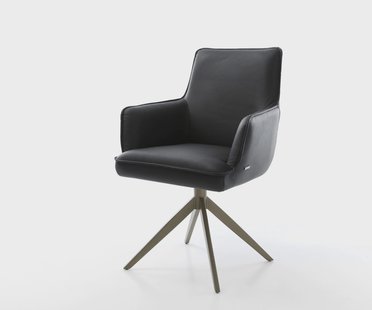 DELIFE Draaistoel Heira-Flex met armleuning echt leer zwart kruisframe breed afwerking met titanium 360° draaibaar rocker-functie pocketveer kern