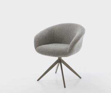 DELIFE Draaistoel Vinka-Flex met armleuning bouclé zilver grijs kruisframe breed afwerking met titanium 360° draaibaar rocker-functie pocketveer kern