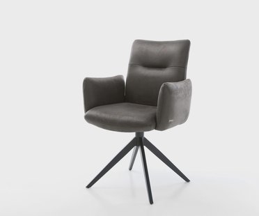 DELIFE Draaistoel Jova-Flex met armleuning microvelours antraciet vintage kruisframe breed zwart 360° draaibaar rocker-functie pocketveer kern