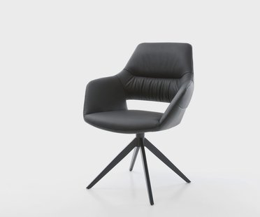 DELIFE Draaistoel Yago-Flex met armleuning echt leer zwart kruisframe breed zwart 360° draaibaar rocker-functie pocketveer kern