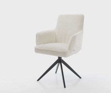 DELIFE Draaistoel Heira-Flex met armleuning bouclé wit kruisframe breed zwart 360° draaibaar rocker-functie pocketveer kern