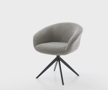 DELIFE Draaistoel Vinka-Flex met armleuning bouclé zilver grijs kruisframe breed zwart 360° draaibaar rocker-functie pocketveer kern