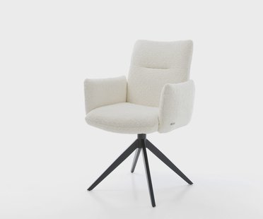 DELIFE Draaistoel Jova-Flex met armleuning bouclé wit kruisframe breed zwart 360° draaibaar rocker-functie pocketveer kern