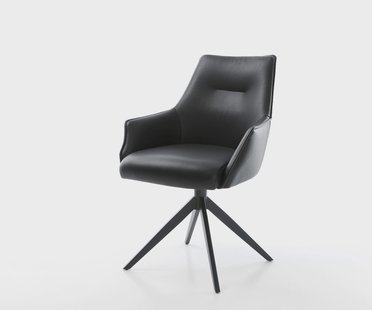 DELIFE Draaistoel Alja-Flex met armleuning echt leer zwart kruisframe breed zwart 360° draaibaar rocker-functie pocketveer kern