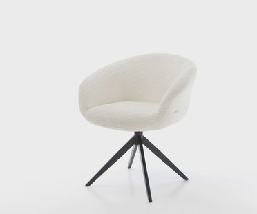 DELIFE Draaistoel Vinka-Flex met armleuning bouclé wit kruisframe breed zwart 360° draaibaar rocker-functie pocketveer kern