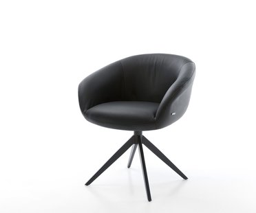 DELIFE Draaistoel Vinka-Flex met armleuning echt leer zwart kruisframe breed zwart 360° draaibaar rocker-functie pocketveer kern