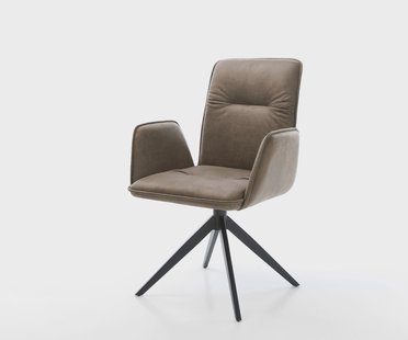 DELIFE Draaistoel Vinja-Flex microvelours taupe vintage kruisframe breed zwart 360° draaibaar rocker-functie