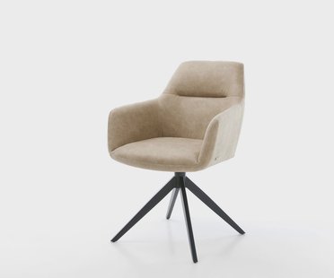 DELIFE Draaistoel Pejo-Flex microvelours beige vintage kruisframe breed zwart 360° draaibaar rocker-functie pocketveer kern