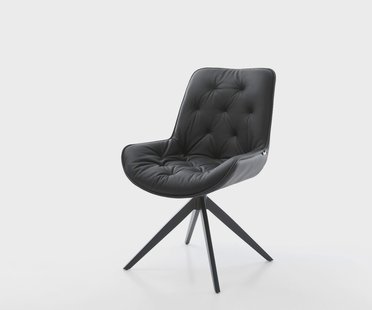 DELIFE Draaistoel Taimi-Flex echt leer zwart kruisframe breed zwart 360° draaibaar rocker-functie