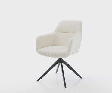 DELIFE Draaistoel Pejo-Flex bouclé wit kruisframe breed zwart 360° draaibaar rocker-functie pocketveer kern