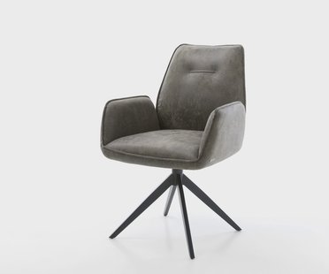 DELIFE Draaistoel Zoa-Flex microvelours grijs antiek kruisframe breed zwart 360° draaibaar rocker-functie pocketveer kern