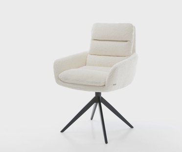 DELIFE Draaistoel Abelia-Flex met armleuning bouclé wit kruisframe breed zwart 360° draaibaar rocker-functie