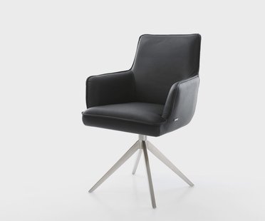 DELIFE Draaistoel Heira-Flex met armleuning echt leer zwart kruisframe breed roestvrij staal 360° draaibaar rocker-functie pocketveer kern