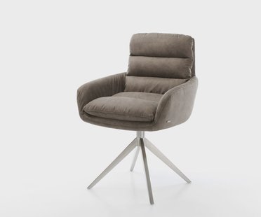 DELIFE Draaistoel Abelia-Flex met armleuning microvelours taupe vintage kruisframe breed afwerking met titanium 360° draaibaar rocker-functie