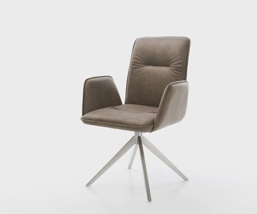DELIFE Draaistoel Vinja-Flex microvelours taupe vintage kruisframe breed roestvrij staal 360° draaibaar rocker-functie