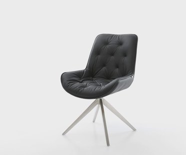 DELIFE Draaistoel Taimi-Flex echt leer zwart kruisframe breed roestvrij staal 360° draaibaar rocker-functie