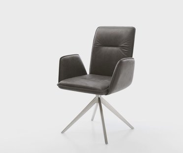 DELIFE Draaistoel Vinja-Flex microvelours antraciet vintage kruisframe breed roestvrij staal 360° draaibaar rocker-functie