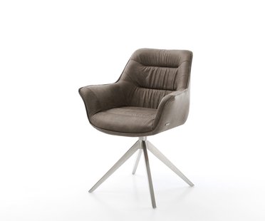 DELIFE Draaistoel Kaira-Flex microvelours taupe vintage kruisframe breed roestvrij staal 360° draaibaar rocker-functie