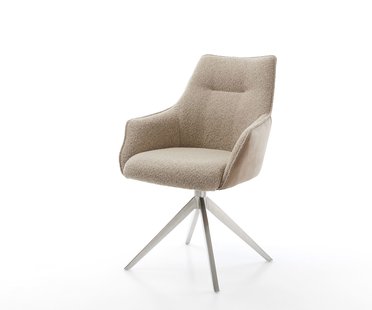 DELIFE Draaistoel Alja-Flex met armleuning microvelours mud vintage kruisframe breed roestvrij staal 360° draaibaar rocker-functie pocketveer kern